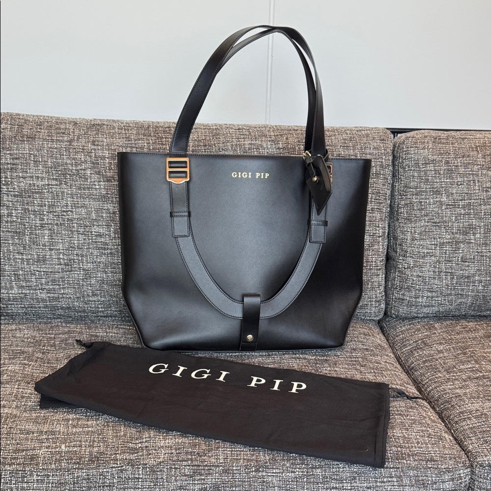 GIGI PIP Hayes Black Leather Hat Carrier Carrying Tote Travel Bag